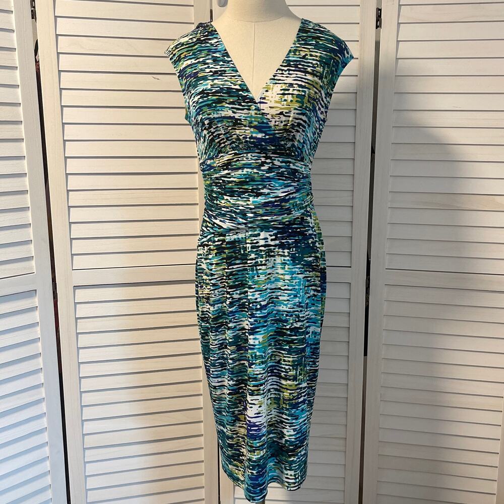 Maggy London Abstract Multicolored Jersey Print Knee Length Dress Size 8